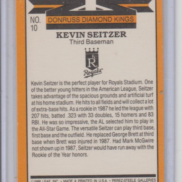 RARE & Vintage Kevin Seitzer 1988 Donruss Diamond Kings Collectible Card - Picture 2 of 2